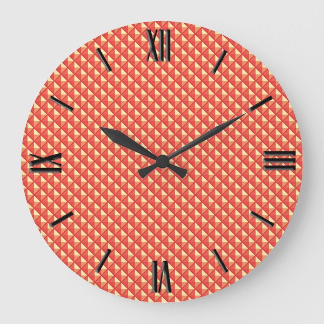 Coral orange, enamel look, studded grid large clock (Front)