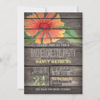 Coral Orange Flower; Rustic Bachelorette Party Invitation