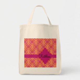 Coral Orange & Magenta Arabesque Moroccan Tote Bag