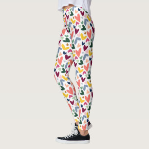 Coral Orange Mint Green Pink Blue Heart Pattern Leggings