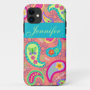 Coral Orange Modern Paisley Graphic Pattern iPhone 11 Case