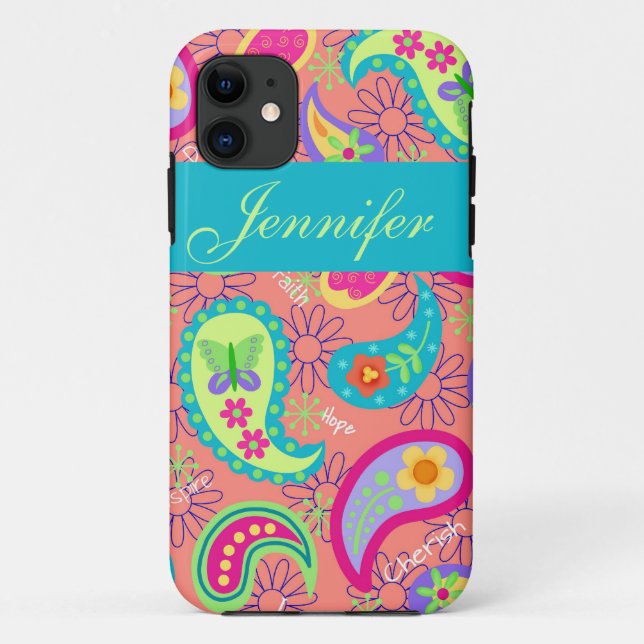 Coral Orange Modern Paisley Graphic Pattern Case-Mate iPhone Case (Back)