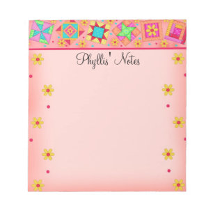 Coral Orange Patchwork Quilt Block Art Notepad