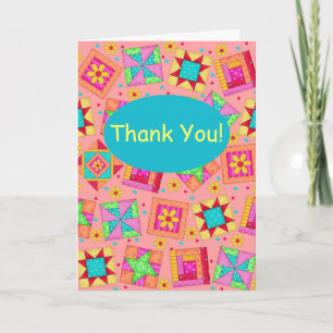 Coral Orange Patchwork Quilt Block Art Thank You