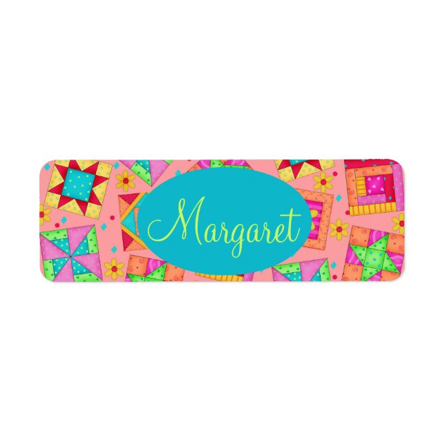 Coral Orange Personalize Patchwork Quilt Block Art (Front)