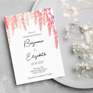 Coral orange pink elegant floral Wedding Invitation