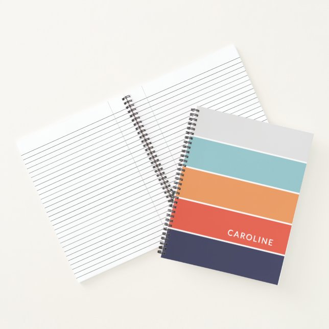 Coral Orange Red Dark Blue Seafoam Green Stripes Notebook (Inside)
