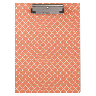 Coral Orange, Salmon, Moroccan Quatrefoil Clipboard
