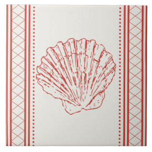 Coral Orange Scallop Sea Shell Coastal Tile