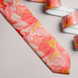 Coral orange watercolor floral summer pattern tie<br><div class="desc">Coral pink and orange red watercolor flower petals patterned men necktie for a trendy stylish summer outfit.</div>