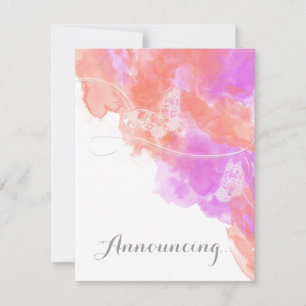 Coral Orchid Watercolor Butterfly Engagement Annou Announcement