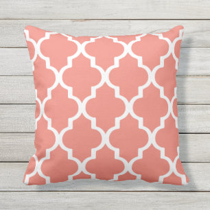 Coral Outdoor Pillows Quatrefoil Lattice