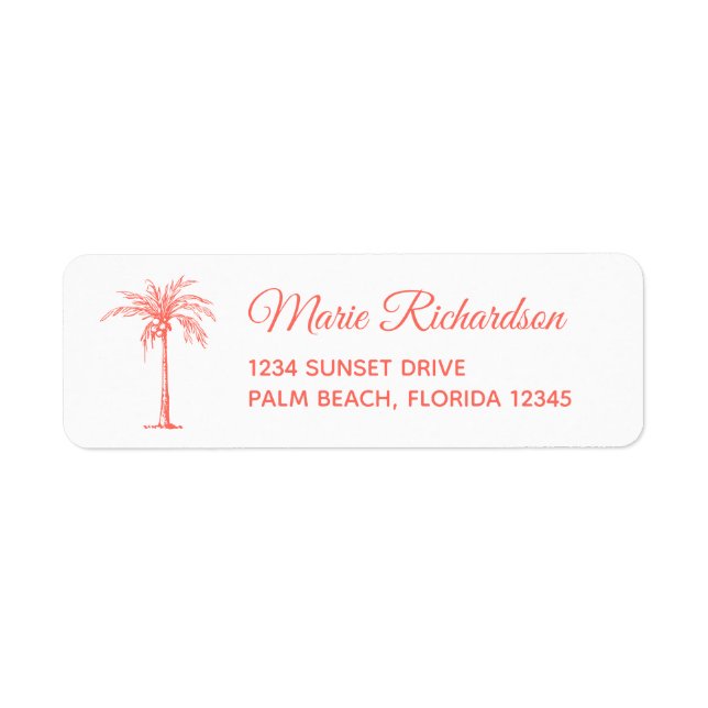 Coral Palm Tree Beach Wedding Adresse de retour (Devant)