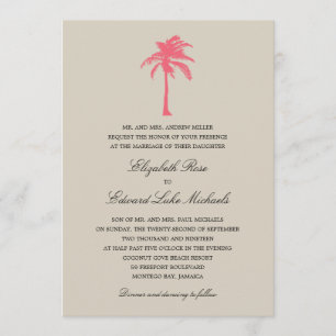 Coral Palm Tree   Wedding Invitation