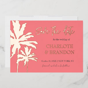 Coral Palm Trees Beach Wedding Save The Date Gold