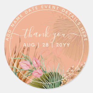 Coral Pampas Grass Thank You Favour Classic Round  Classic Round Sticker