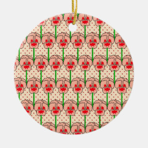 Coral pansies - retro wallpaper pattern ceramic ornament