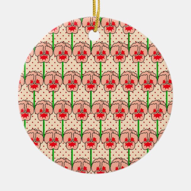 Coral pansies - retro wallpaper pattern ceramic ornament (Front)