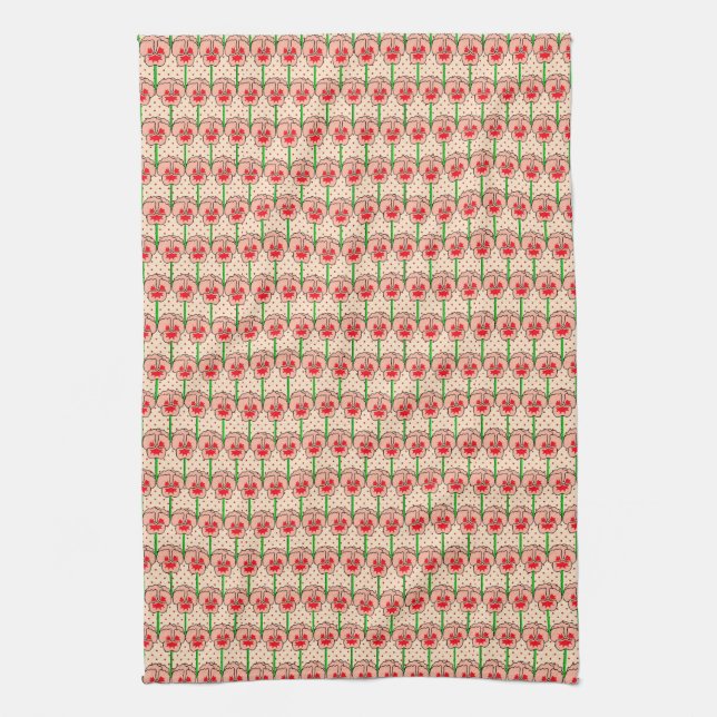 Coral pansies - retro wallpaper pattern kitchen towel (Vertical)