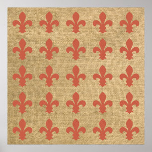 Coral Parisian Moods Fleur de Lys Pattern Poster