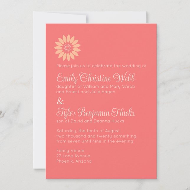 Coral & Peach 2 Sets of Bride's Parents Reception Invitation (Front)