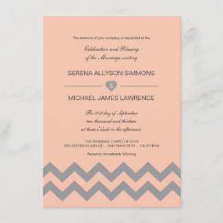 Coral Peach and Grey Chevron Wedding Invitations