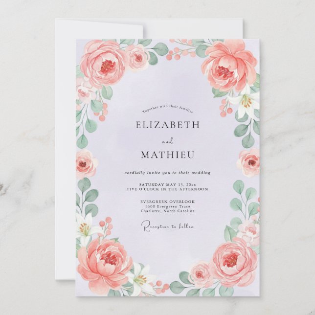 Coral Peach Bloom Wedding Invitation (Front)