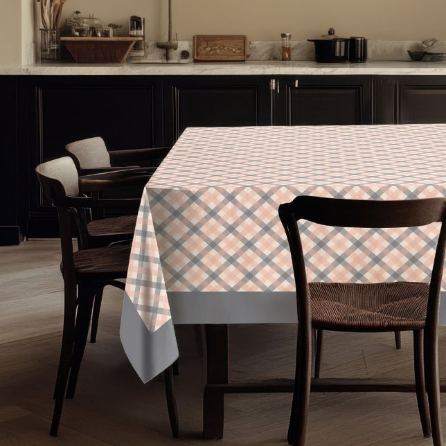 Coral Peach Check Tablecloth in Modern Plaid Style (Coral Peach Check Tablecloth in Modern Plaid Style)
