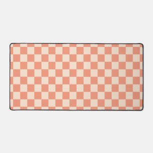 Coral Peach Chequerboard Check Retro Pattern Desk Mat