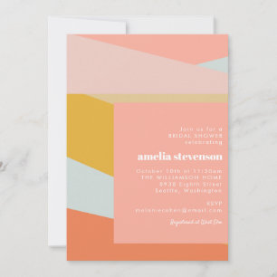 Coral Peach Colour Block Modern Bridal Shower Invitation