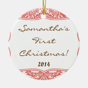 Coral Peach Damask Lace Personalized Name Ornament