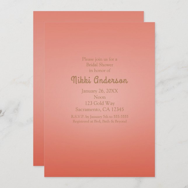Coral Peach Dipped Chic Elegant Party Invitation (Devant / Derrière)