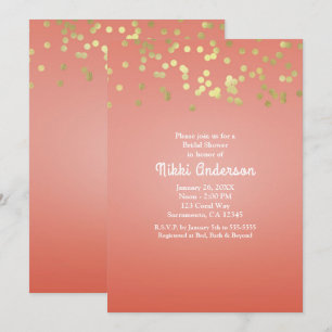 Coral Peach Dipped Chic Gold Dots Party Invitation