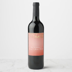 Coral Peach Dipped Chic Gold Dots Party Wine Label