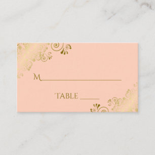 Coral Peach Elegant Gold Lace Wedding Escort Card