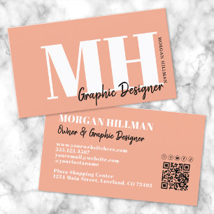 Coral Peach Elegant Minimalist Monogram Business Card