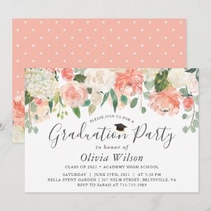 Coral Peach Floral Graduation Party Invitation
