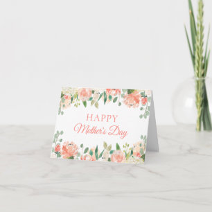 Coral Peach Floral Happy Mothers Day Card