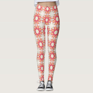Coral Peach Floral Lattice Pattern Leggings