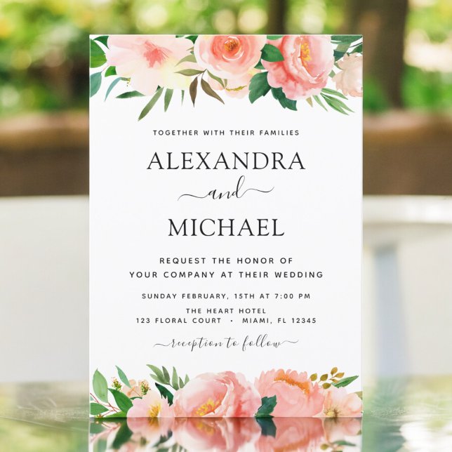 Coral Peach Floral Wedding Invitation (Creator Uploaded)