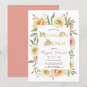 Coral peach flowers Mothers Day brunch  Invitation