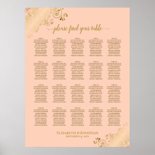 Coral Peach & Gold 20 Table Wedding Seating Chart