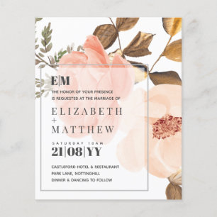 Coral Peach Gold Bronze Floral Wedding Invitations