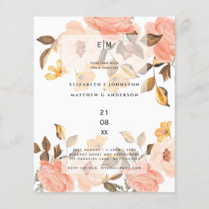 Coral Peach Gold Bronze Floral Wedding Invitations