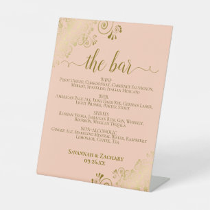 Coral Peach & Gold Posh Drinks or Bar Menu Wedding Pedestal Sign
