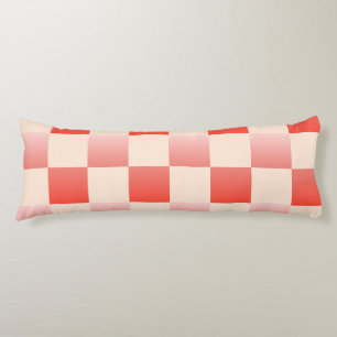 Coral Peach Gradient Checkered Body Pillow