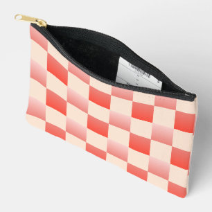 Coral Peach Gradient Chequered Accessory Pouch