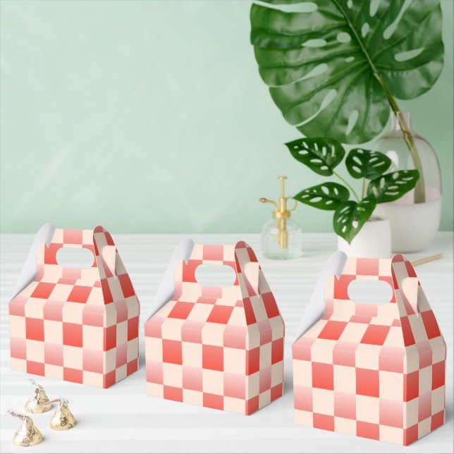 Coral Peach Gradient Chequered Favor Box (Multiple)