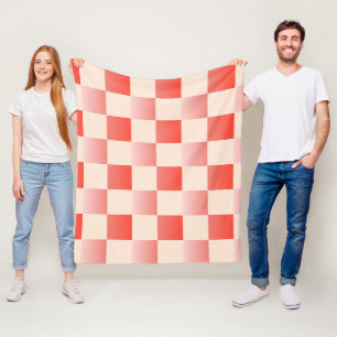 Coral Peach Gradient Chequered Fleece Blanket