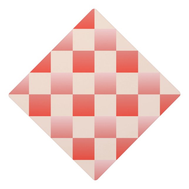 Coral Peach Gradient Chequered Graduation Cap Topper (Front)